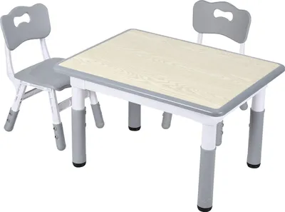 Image de Table pour enfants Vigevee avec 2 chaises, réglable en hauteur, 80 x 60 cm, imitation bois gris