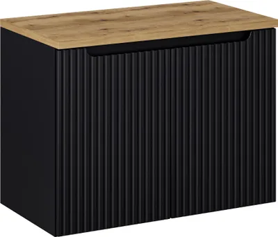 Immagine prodotto di Set Da Bagno 80 Cm Nero Opaco Con Piano In Rovere Mobile Sotto Lavabo