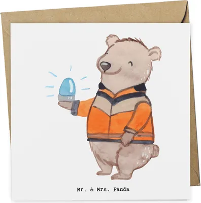 Produktbild von Mr. & Mrs. Panda Klappkarte Rettungswagenfahrer Herz - Weiß - Geschenk, Grußkarte, anlasskarte, doppelkarte, Glückwunschkarte, faltkarte
