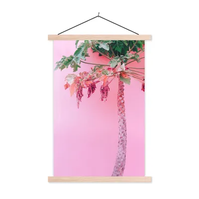 Produktbild von MuchoWow® Textilposter Palme - Tropisch - Rosa - Sommer 60x90 cm mit holzfarbenen Rahmen - Textil