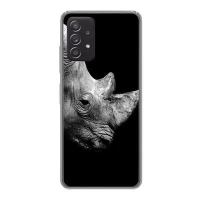 Produktbild von MuchoWow® Handyhülle Schutzhülle Hülle für Samsung Galaxy A33 5G Portrait Nashorn auf schwarzem Hintergrund Silikon Softcase Handy Hülle - Kartenhalter