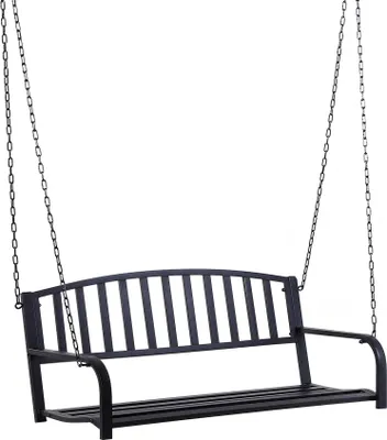 Produktbild von Hängebank 2-Sitzer Gartenschaukel Schaukelbank Hollywoodschaukel Schwebebank mit Ketten Metall Schwarz 127 x 60 x 53 cm