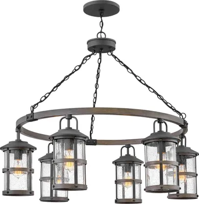 Produktbild von Elstead Lakehouse Außen-Kronleuchter E27 6-fach 37cm Gealtertes und Driftwood Grey Klar mit Luftbläschen IP44