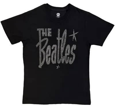 Imagen del producto de Camiseta de manga corta, color negro, talla XL, con diseño retro de The Beatles y detalles brillantes