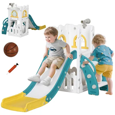 Produktbild von Kinderrutsche Rutschbahn - 5‑in‑1 Rutsche - Basketballkorb - Teleskop - Ab 14 Jahren