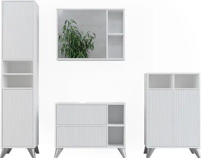 Zdjęcie produktu dla Zestaw mebli łazienkowych Vicco Leano Biały 4-częściowy, Model 53261