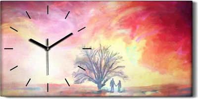 Produktbild von Leinwand Uhr Küche Wohnzimmer Bild Geräuschlos 60x30 Kunst Gemälde Paar Bunt - schwarze Hände