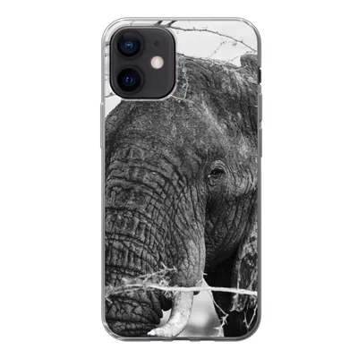 Produktbild von MuchoWow® Handyhülle Schutzhülle Hülle für iPhone 12 Elefant - Tiere - Äste - Natur - Schwarz und weiß Silikon Softcase Handy Hülle - Schutzhülle