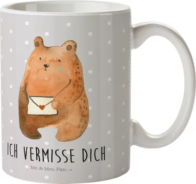 Produktbild von Mr. & Mrs. Panda Kinderbecher Bär Liebesbrief - Grau Pastell - Geschenk, Mehrwegbecher, Kindertasse, Trinklernbecher, Plastikbecher, Sehnsucht, Partner, Freundin, Teddy