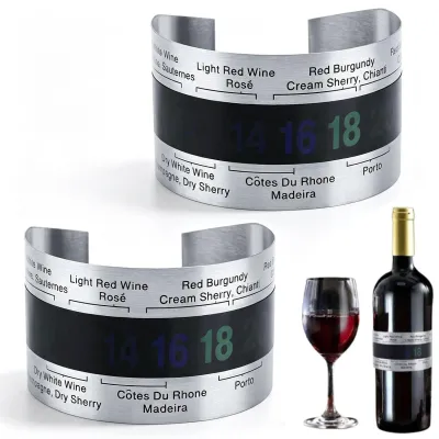 Image de Thermomètres numériques pour vin - Affichage de la température LCD avec manchon en acier inoxydable - Pour bouteilles de vin et boissons - Lot de 2