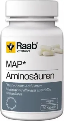 Produktbild von Raab Vitalfood MAP Aminosäuren | 80 Kapseln | alle 8 essentiellen Aminosäuren | vegan