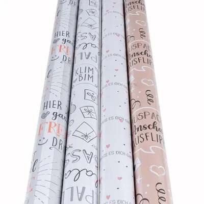 Produktbild von 4 Rollen Geschenkpapier Set 70x200cm Geburtstag Weiß Braun Freunde Liebe Happy Verpackung Geschenk-Papier