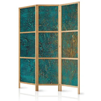 Zdjęcie produktu dla Parawan 135x171 cm 3-częściowy jednostronny elegancki parawan ścianka działowa ścianka działowa ścianka działowa drewniana motyw deco domowe biuro wygląd kamienia geometryczny marmur f-A-0432-bh-e