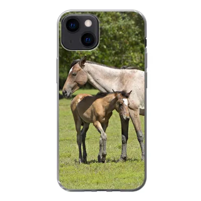 Produktbild von MuchoWow® Handyhülle Schutzhülle Hülle für iPhone 13 Pferde - Gras - Schatten Silikon Softcase Handy Hülle - Karteninhaber