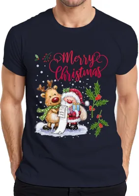 Produktbild von Merry Christmas Santa Rentier Wunschliste Mistelzweig - Weihnachten Weihnachtsgeschenk Herren T-Shirt, Navy, XL