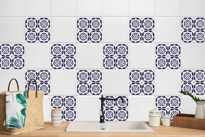 Produktbild von 24 Stück Magic Stick Fliesenaufkleber Wandtattoo Aufkleber Bad Küche Geometrische Blumen 10 x 10 cm