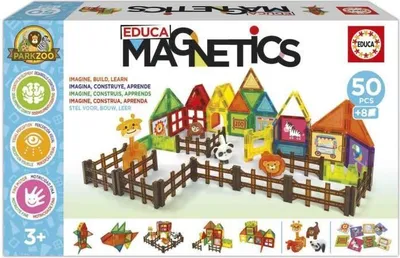 Zdjęcie produktu dla Magnetyczna Gra Konstrukcyjna Zoo EDUCA, 50 Elementów Magnetycznych, 4 Zwierzątka, 8 Kart, Od 3 Lat