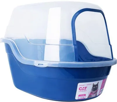 Image de Grand panier pour chat avec couvercle, panier XXL avec capuche pour les grandes races de chats ou plusieurs chats, 63 x 49 x 42 cm, bleu marine