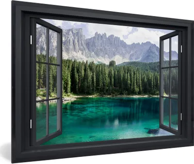 Produktbild von MuchoWow® MuchoWow® Gerahmtes Poster Aussicht - Baum - Berge 90x60 cm - Poster mit zchwarzem Bilderrahmen - Fotorahmen - Foto-Plakat