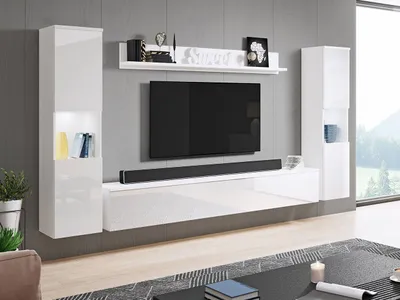 Image de Armoire murale moderne avec éclairage LED ROSALIO XL – blanc brillant / blanc