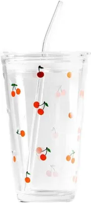 Produktbild von HOMLA EMBO SUMMER Glas mit Kirschenstrohhalm 0,4 l