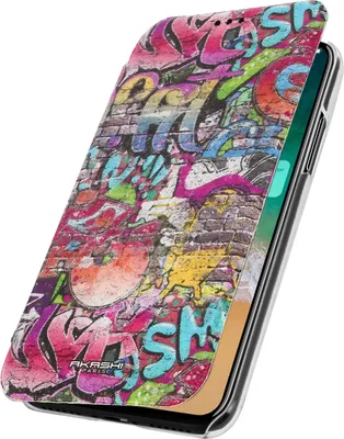 Obrázek produktu pro Akashi, obal s klopou a kapsou na karty, design s graffiti, pro Apple iPhone X, vícebarevný