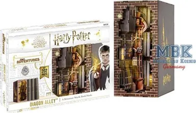 Produktbild von Revell Tiny Adventures - Harry Potter Diagon Alley | DIY Book Nook | Handgefertigte Miniaturwelten zum Zusammenbauen | 3D Puzzle aus Holz mit LED-Beleuchtung