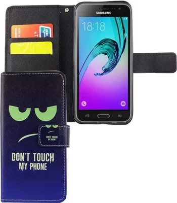 Produktbild von Handyhülle Tasche für Handy Samsung Galaxy J3 Emerge Dont Touch My Phone Blau / Grün