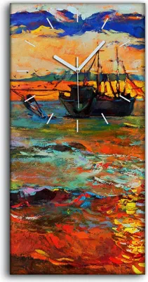 Produktbild von Wandbild Leinwand Bilder Wanduhr 30x60 Gemälde Meer Ozean Schiffe Himmel Wolken - weiße Hände
