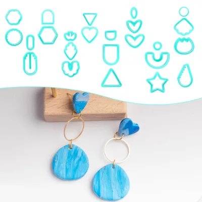 Imagen del producto de Juego de moldes de polímero, 24 formas, flores y figuras geométricas, para la creación de joyería artesanal