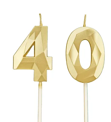 Productafbeelding van Set van 2 gouden verjaardagskaarsen met het cijfer 40