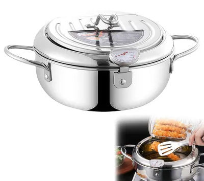 Fritteuse 2,2 l Edelstahl 304 mit Thermometer und Sieb
