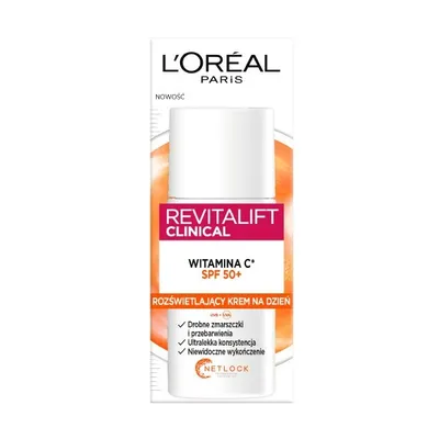 A product shot of L'Oréal Paris Revitalift Clinical Brightening Moisturizer Vitamin C SPF 50+.