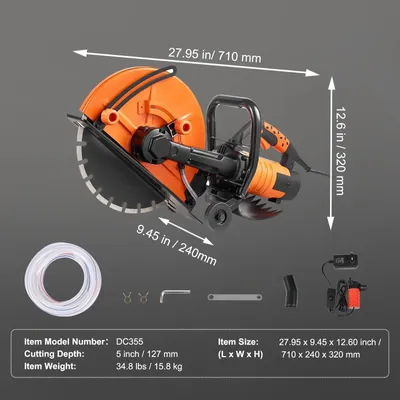 Imagen del producto de Sierra de hormigón eléctrica, máquina de corte de muros y piedras - 3200W - 4600 RPM - Profundidad de corte hasta 12,7 cm (5 pulgadas) - Naranja