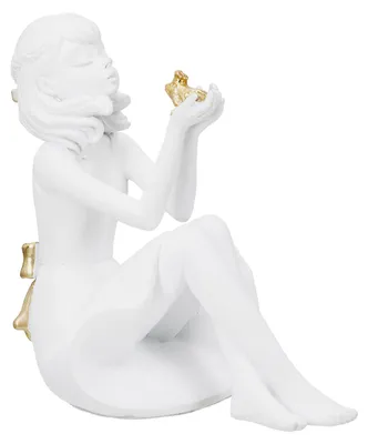 Image de Gilde Figur, Femme, "La Grenouille", résine, blanc, lot de 2, L. 9,5 cm, l. 8 cm, H. 10,5 cm, 59027 4063387590270
