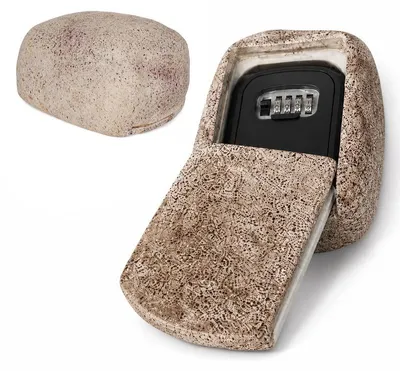 Produktbild von Schlüsselbox mit Zahlenschloss, Schlüsselsafe Outdoor in Steinoptik, verstecktes Schlüsselversteck für Garten, Terrasse und Außenbereich
