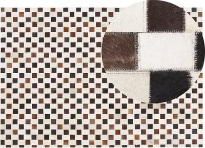 Produktbild von BELIANI Teppich Braun/Beige Kuhfell rechteckig 160 x 230 cm Patchwork Lederteppich für Wohnzimmer Schlafzimmer Flur Salon Esszimmer