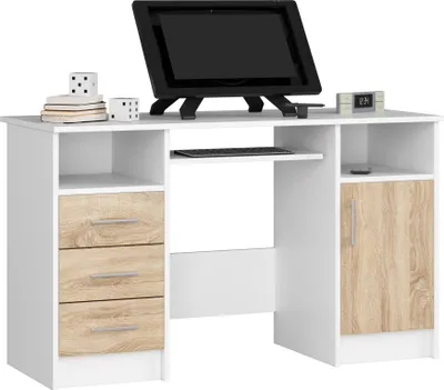 Produktbild von PC-Schreibtisch AKORD ANA Weiß mit Front Sonoma-Eiche B124 x H74 x T52 cm