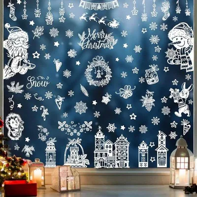 Produktbild von Fensteraufkleber Weihnachten - Schneeflocken, Weihnachtsmann, Rentier