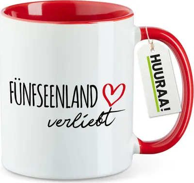 Produktbild von Huuraa Kaffeetasse Fünfseenland verliebt 330ml Rot Keramik Kaffeebecher Geschenkidee