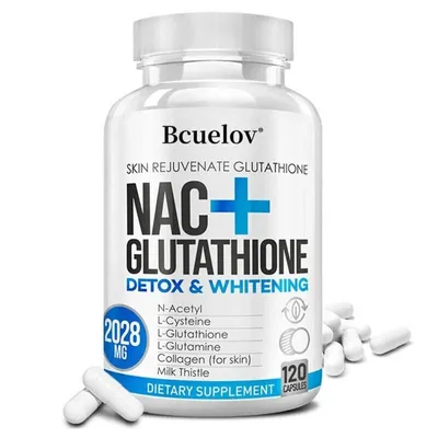 Produktbild von NAC+ Glutathione 2028mg (120 Kapseln) Nahrungsergänzungsmittel, Haare, Haut, Nägel, Gesichtspflege, Reinigung, Hautaufhellung, Anti-Aging