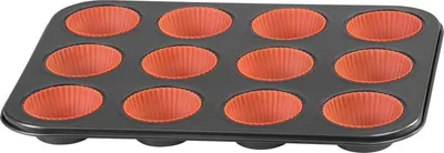 Obrázek produktu pro MagicHome forma na pečení, na 12 muffinů, plech, se silikonovými formičkami, 35x26,5x3 cm