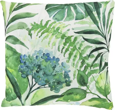 Produktbild von Outdoor Kissen Blätter Hortensie weiß grün blau 45x45cm