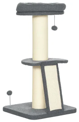 Produktbild von PawHut Kratzbaum 92 cm Rampe für Katzen bis 5 kg Dunkelgrau+Cremeweiß