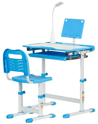 Produktbild von Schulschreibtisch mit Stuhl fš¹r Kinder von 6-12 Jahren, h?hen- und neigungsverstellbar, blau