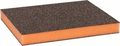 Produktbild von Bosch 2 608 608 229, Schleifschwamm, Mittlerer Körnung, Schaum, Arbeit beenden, Farbentfernung, Metall, Kunststoff, Holz, Schwarz, Orange