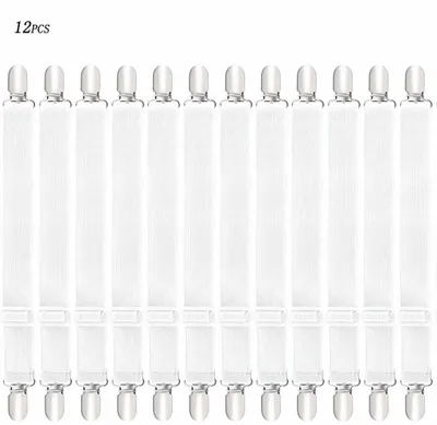 Produktbild von Verstellbare Betttuchspanner,Elastische Bettlakenspanner ,Lakenspanner mit Metallklammern Spannbettlakenhalter Weiß,12 Stück