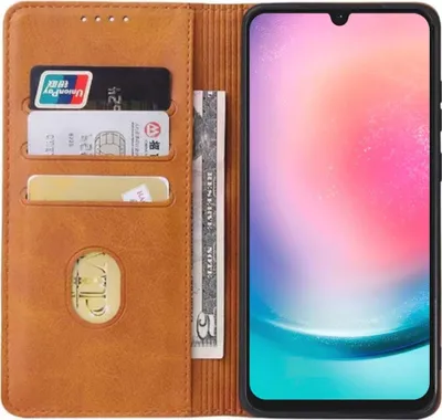 Produktbild von Smartphonica Samsung Galaxy A24 4G kunstleren hoesje  met magnetische sluiting en pashouders book case - Bruin
