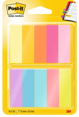 Produktbild von Post-it Notes Marker, 10 Blöcke, 50 Marker pro Block, 12,7 mm x 44,4 mm, Gelb, O