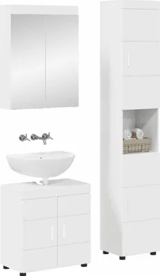 Immagine prodotto di vidaXL Set di mobili da bagno TULUM, 3 pezzi, bianco lucido, 60 x 34 x 63 cm